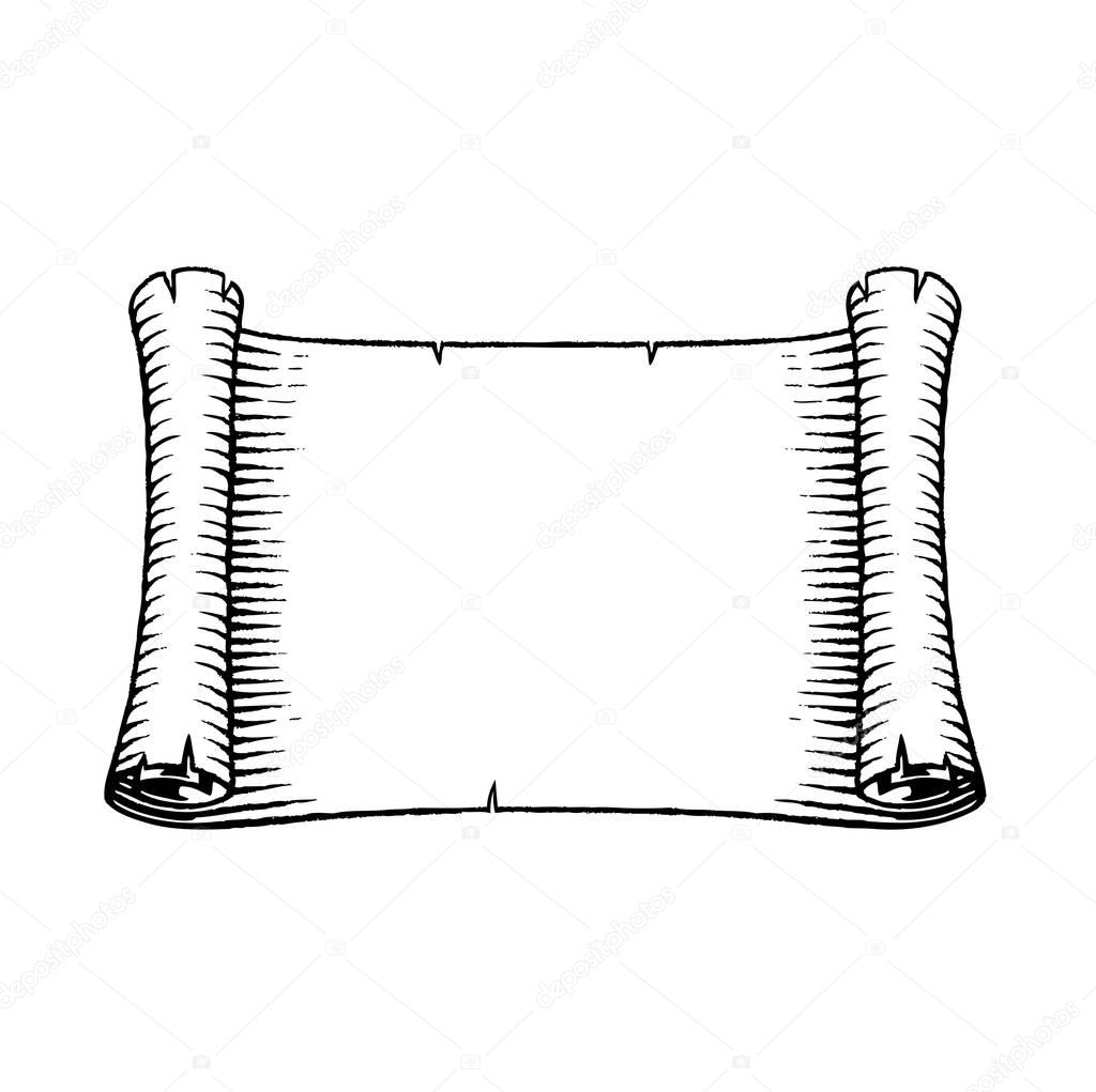 Vector Illustration of a Scratchboard Style Ink Drawing of an Old Banner