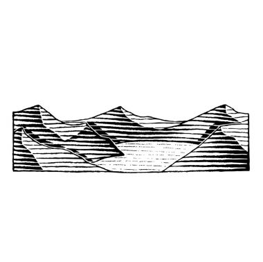 Bir dağ gölü vectorized mürekkep kroki