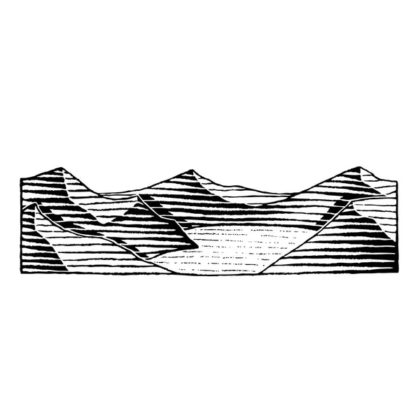 Croquis à l'encre vectorisée d'un lac de montagne — Image vectorielle