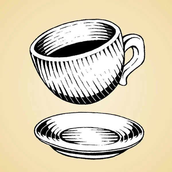 一个咖啡杯，白色填充墨水素描 — 图库矢量图片