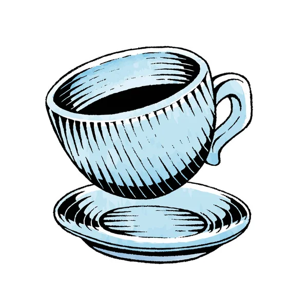 Tinta y acuarela Boceto de una taza de café — Vector de stock