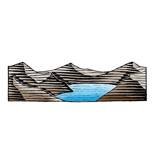 Tusche und Aquarell-Skizze eines Bergsees — Stockvektor