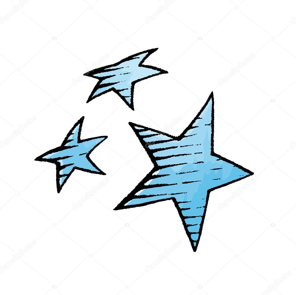 Vector Illustration of a Scratchboard Style Ink and Watercolor Drawing of Stars