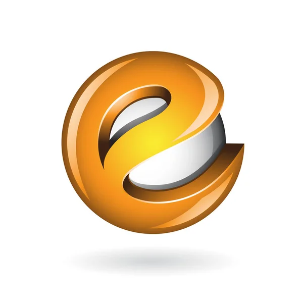 Icône ronde de logo orange brillant lettre E 3d — Image vectorielle