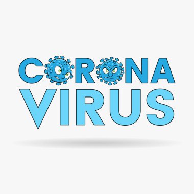 Coronavirus Karikatür Başları ve Siyah Özetli Mavi Üst Düzey Harfler