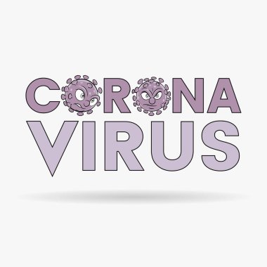 Coronavirus Çizgi Filmi Başları ve Siyah Taslaklı Mor Üst Düzey Harfler