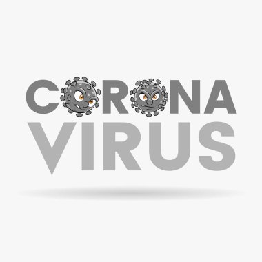 Coronavirus Çizgi Film Kafalarının Gri Büyük Harflerle İllüstrasyonu