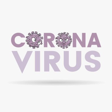 Coronavirus Çizgi Film Kafalarının Mor Üst Düzey Harflerle İllüstrasyonu