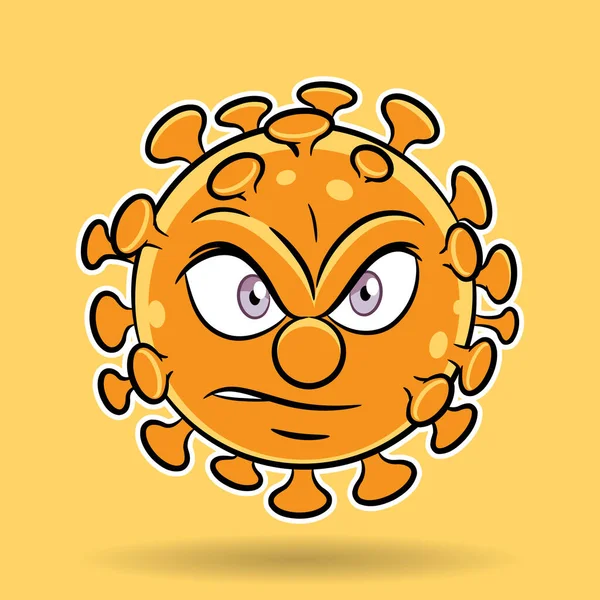 Illustration Cartoon Angry Orange Coronavirus Orange Background — Stock Vector
