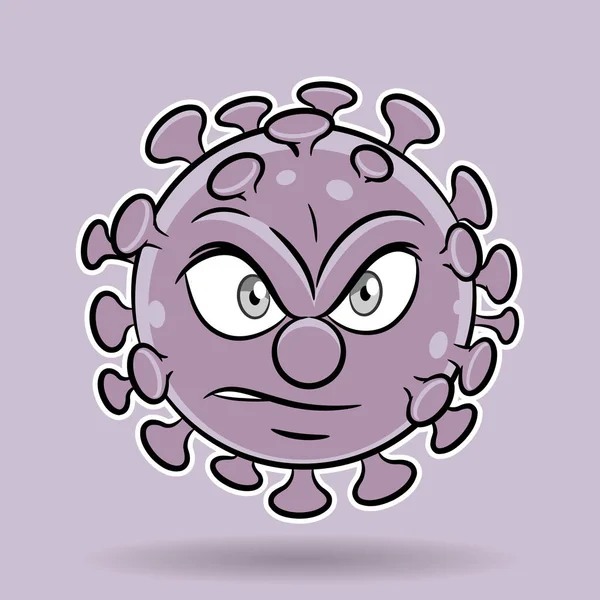 Illustration Cartoon Angry Purple Coronavirus Lila Bakgrund — Stock vektor