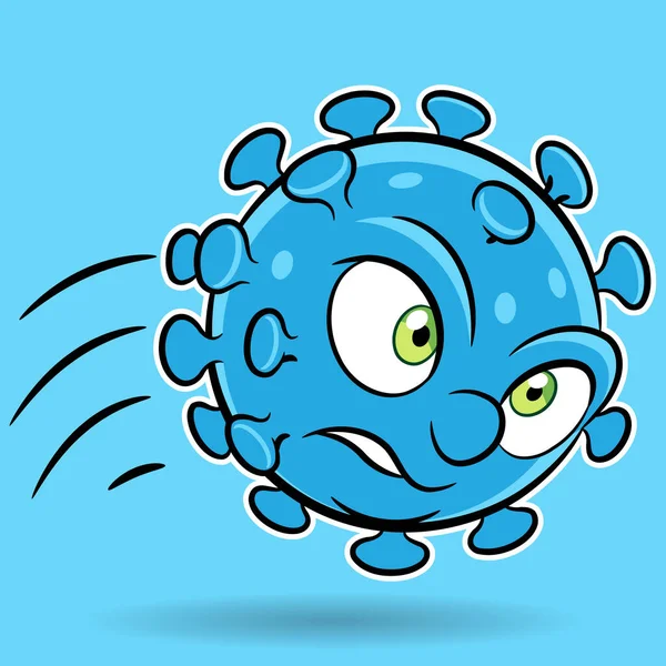 Illustration Cartoon Attacking Blue Coronavirus Blå Bakgrund — Stock vektor