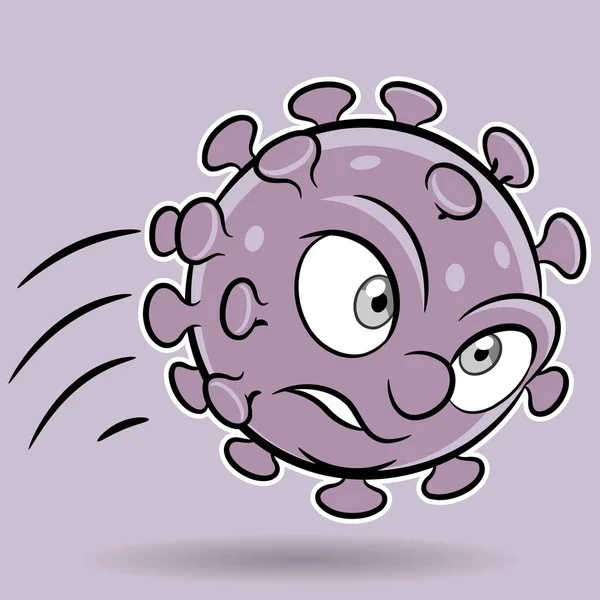 Illustration Cartoon Attacking Purple Coronavirus Lila Bakgrund — Stock vektor