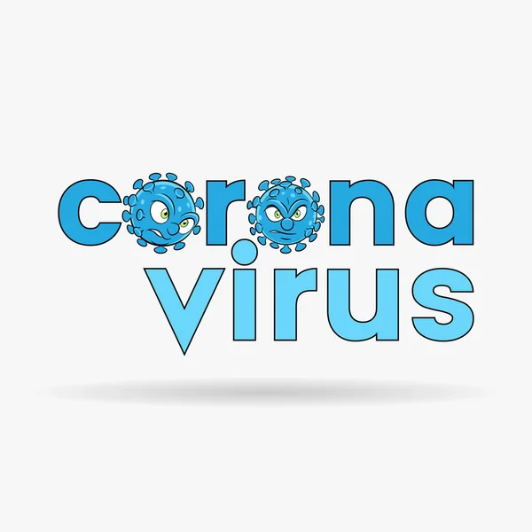 Illustration Coronavirus Cartoon Heads Blue Lower Case Letters Black Outlines — Stock Vector