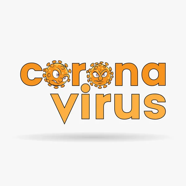 Illustration Coronavirus Cartoon Heads Orange Lower Case Letters Black Outlines — Stock Vector