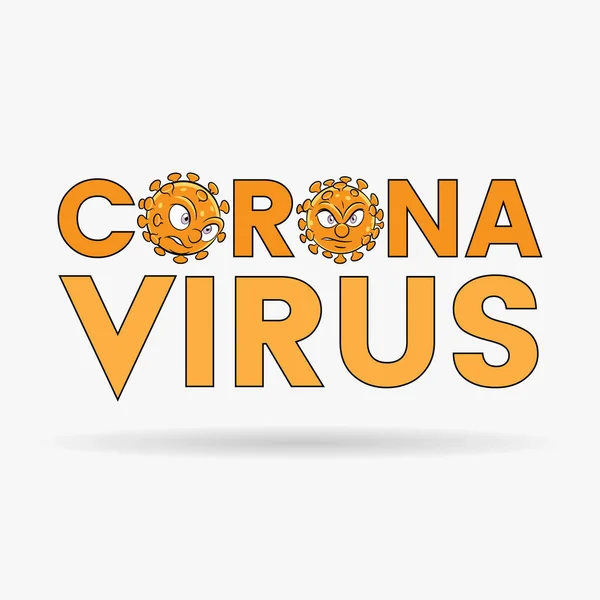 Illustration Coronavirus Cartoon Heads Orange Upper Case Letters Black Outlines — Stock Vector