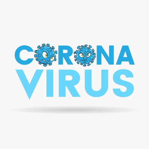 Illustration Coronavirus Cartoon Heads Blue Upper Case Letters — Stock Vector