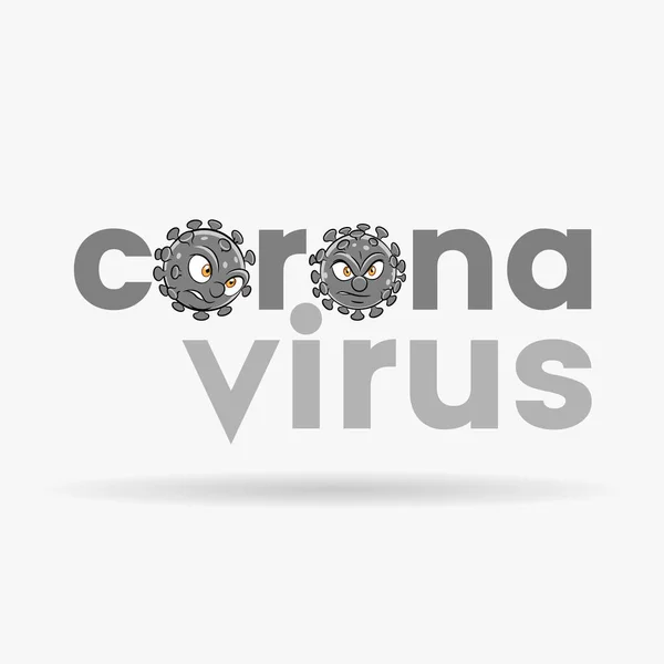 Illustrazione Delle Teste Dei Cartoni Animati Coronavirus Con Lettere Minuscole — Vettoriale Stock