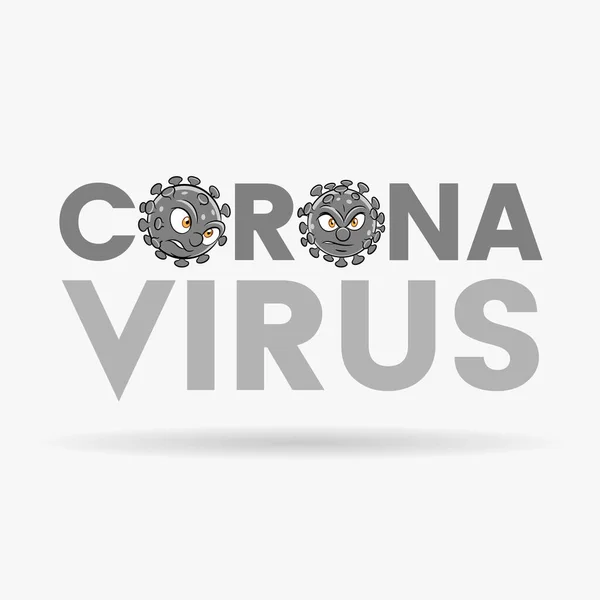 Illustration Coronavirus Cartoon Heads Grey Upper Case Letters — Stock Vector