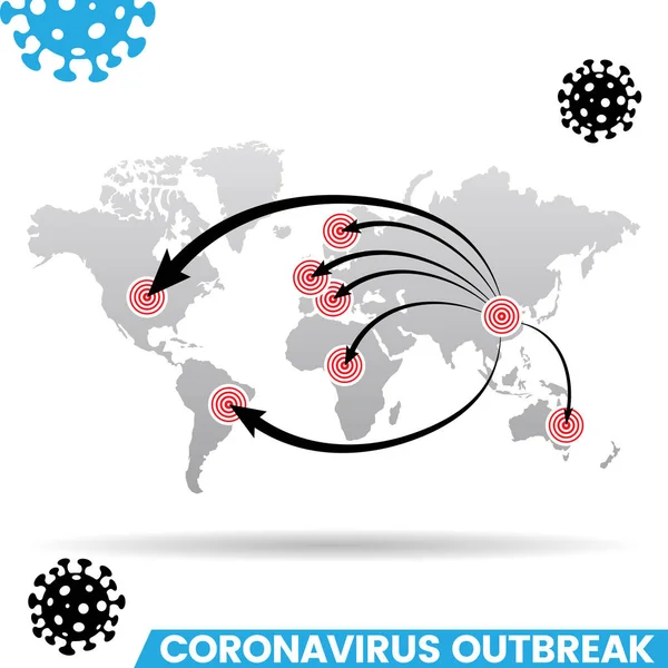 Illustrazione Coronavirus Focolaio Grigio Mappa Del Mondo Grafico — Vettoriale Stock