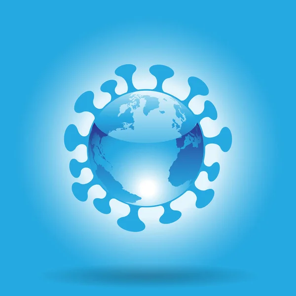 Illustration Des Blau Glänzenden Coronavirus Symbols Kugelform Auf Blauem Hintergrund — Stockvektor
