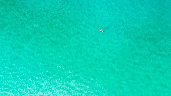 Bird Eye View Man Swimming Sea — Stock Photo, Image