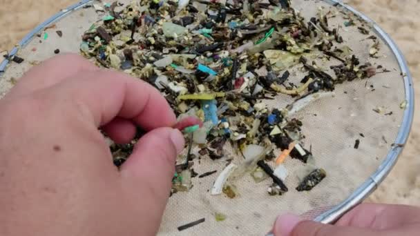 Researchers Collecting Samples Randomly Checking Microplastic Waste Filter — Stock Video