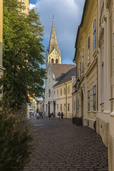 Franciscan church and castle street — Stock Photo, Image