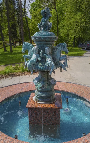 Polonia Zamosc Una Pequeña Fuente Calle Día Soleado Fotos de stock libres de derechos