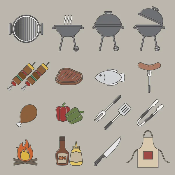 Barbecue grill icon set — Stock Vector