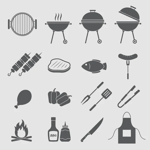 Barbacoa parrilla icono conjunto — Archivo Imágenes Vectoriales