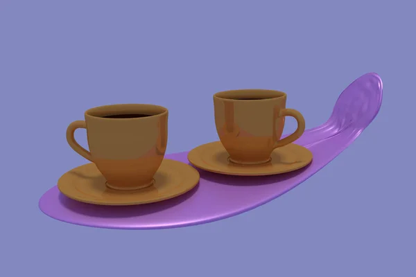 3D-illustratie van twee gouden koffiekopje — Stockfoto