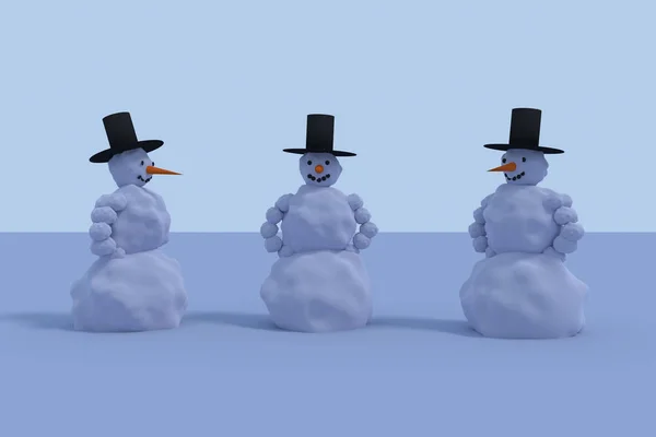 3D візуалізація усміхнених сніговиків — стокове фото