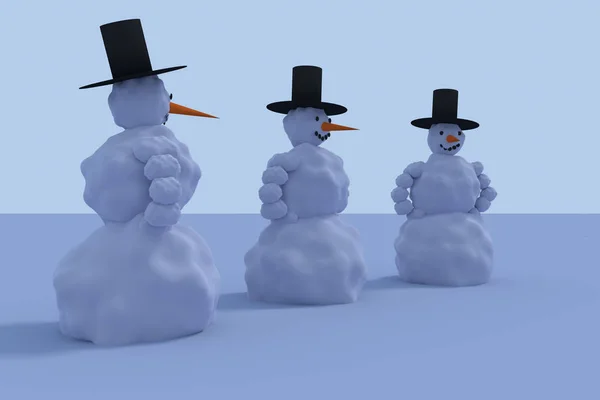 Rendering 3D di pupazzi di neve sorridenti — Foto Stock