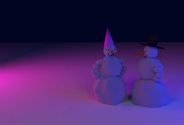 Representación 3D de un muñeco de nieve y una mujer de nieve — Foto de Stock