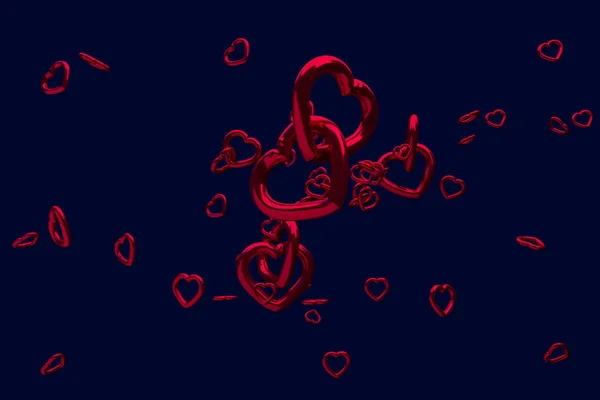 Talrijke zweven, glanzende, rode harten — Stockfoto