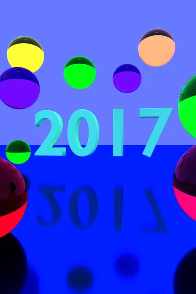 3D visszaadás-ból színes üveg golyó a fényvisszaverő felület és az év 2017 — Stock Fotó