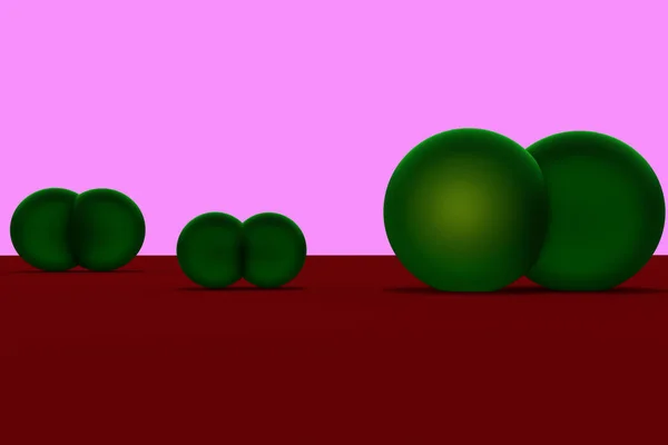 Зеленые сферы на красной поверхности — стоковое фото