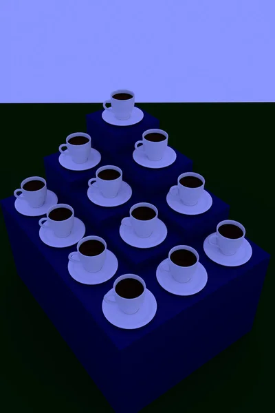 Representación 3D de muchas tazas de café blanco — Foto de Stock