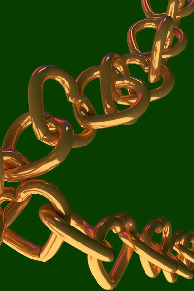 3D rendering of chains of golden hearts — Stock Photo, Image