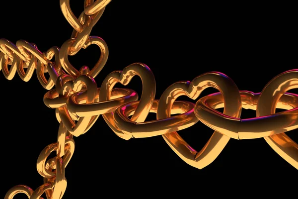 3D rendering of chains of golden hearts — Stock Photo, Image