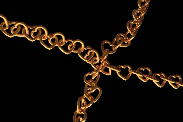 3D rendering of chains of golden hearts — Stock Photo, Image