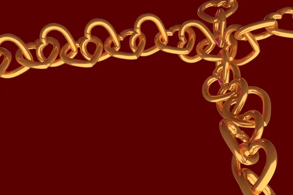 Rendu 3D de chaînes de cœurs dorés — Photo