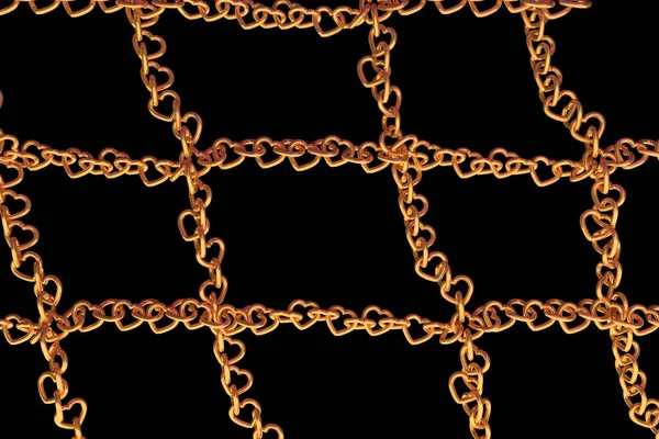3D rendering of chains of golden hearts — Stock Photo, Image