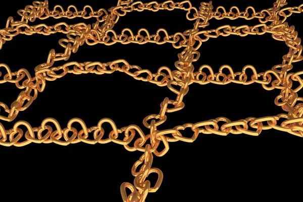 3D-rendering av kedjor av gyllene hjärtan — Stockfoto