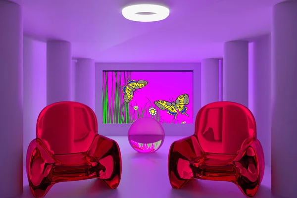 분홍색 미래 룸의 3d 렌더링 — 스톡 사진