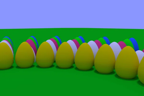 Representación 3D de huevos de colores — Foto de Stock