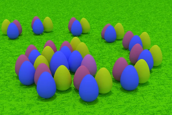 Ovos de Páscoa em pé na grama verde — Fotografia de Stock