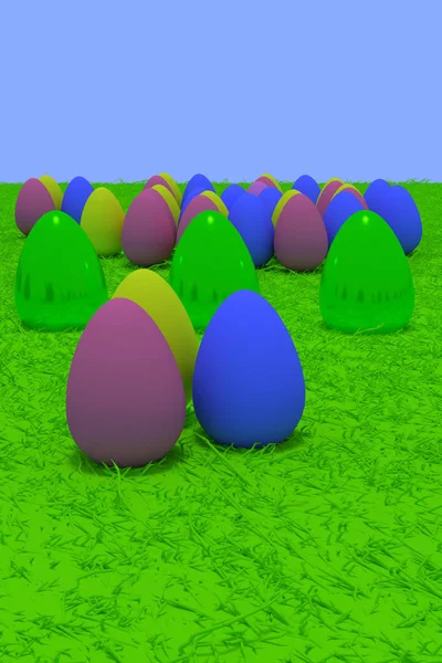 Huevos de Pascua de pie sobre hierba verde — Foto de Stock