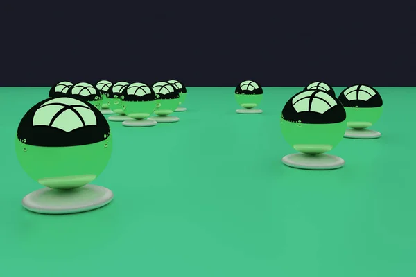 Bolas brillantes sobre una superficie verde — Foto de Stock