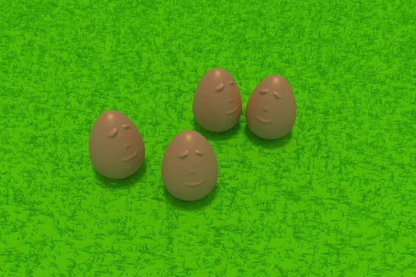 Representación 3d de cuatro huevos de oro sonrientes — Foto de Stock